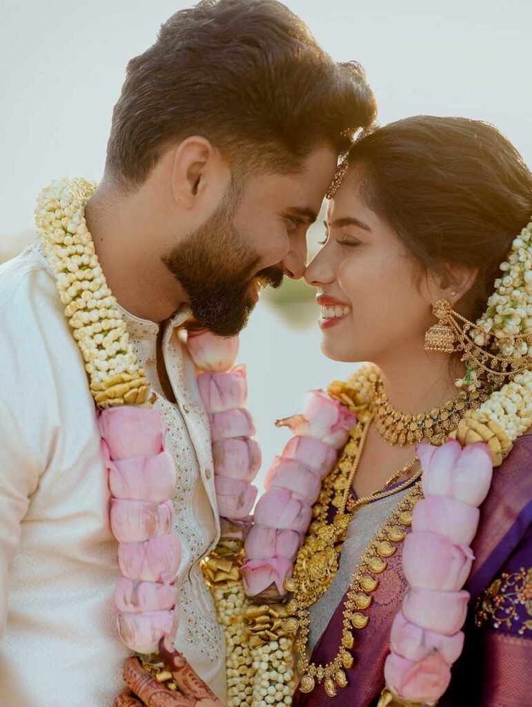 Romantic bride and groom portrait captured in Mannarkkad Kerala