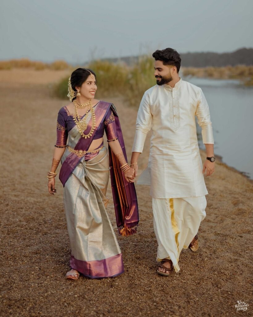 Bride and groom candid wedding moment in Perinthalmanna
