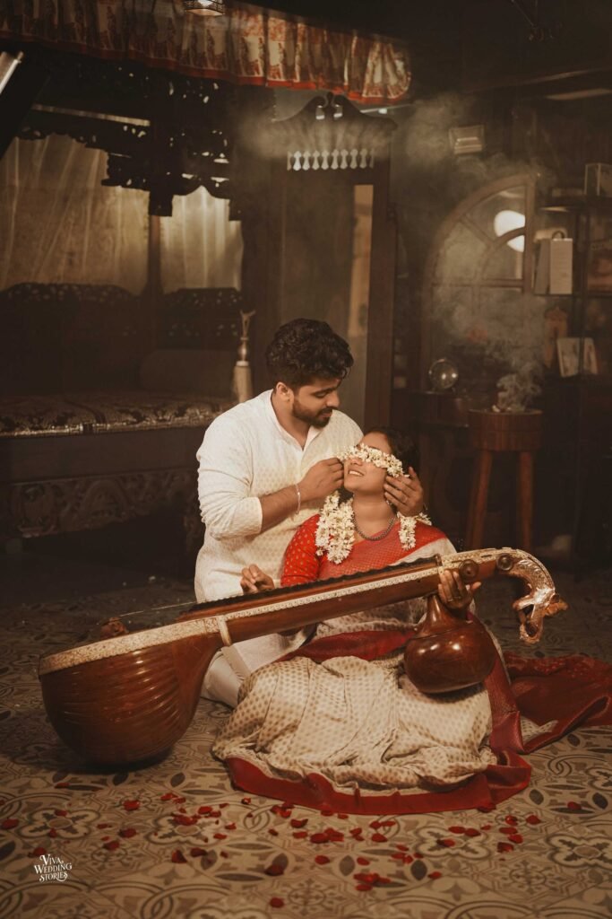 Romantic couple moment during wedding photoshoot