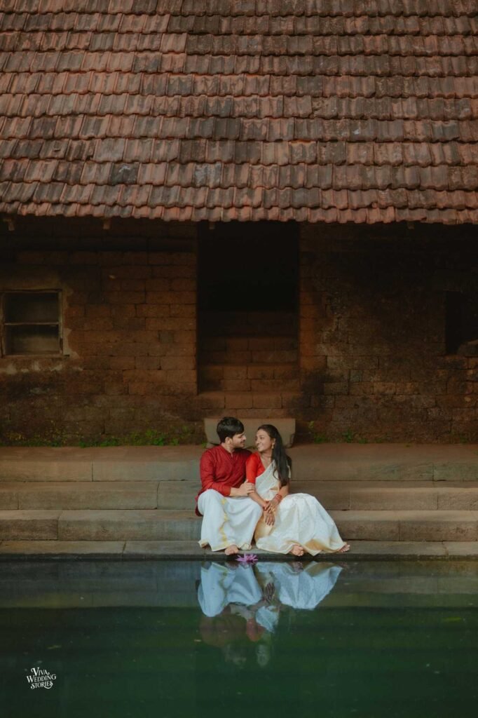 Romantic couple photoshoot during wedding celebration
