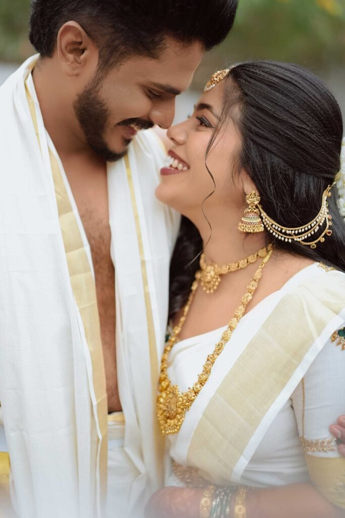 Romantic couple photoshoot moment during wedding